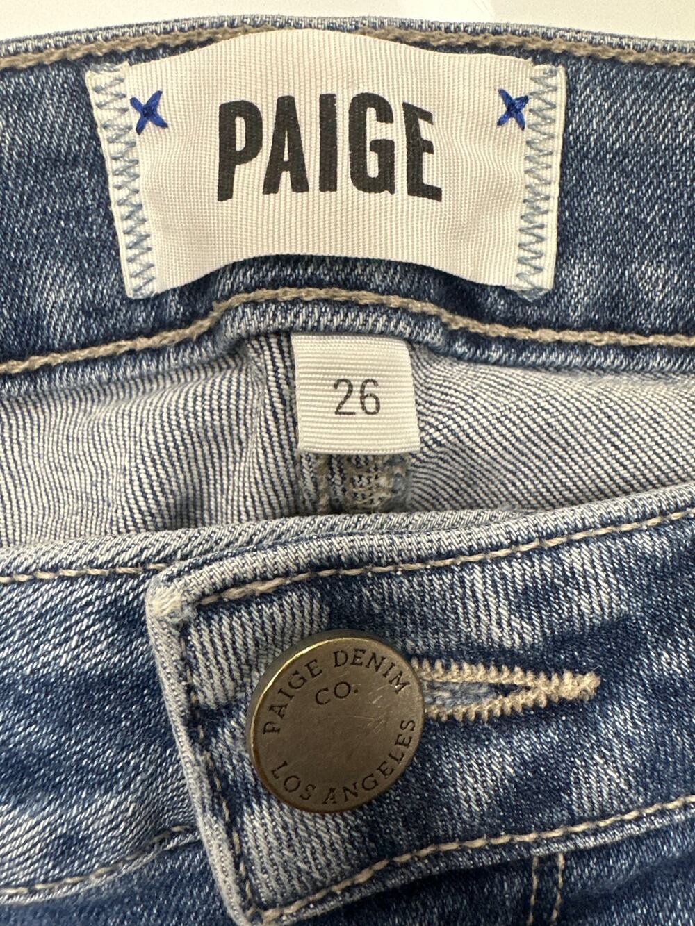 PAIGE Hoxton Crop Jeans 26 High Rise Blue Raw Hem Wear Cuffs